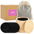18 Pack Reusable Cotton Rounds for Makeup Removal with Bamboo Holder and Mesh Storage Bag (Black)