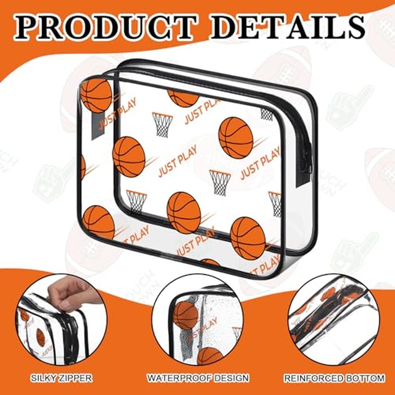24 Packs Basketball Clear Makeup Bags Bulk Sports Goodie Snack Bags with Zipper Waterproof PVC Cosmetic Pouches Travel Toiletry Organizers for Basketball Team Gifts Sport Birthday Party Favors