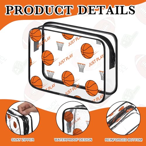 Basketball Clear Makeup Bags Set of 24 Waterproof Cosmetic Pouches with Zipper
