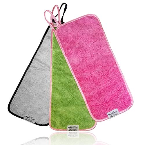 Nano Makeup Remover Cloth 3-Pack - Multi Color Reusable Facial Cleansing Towels Grey Pink Green