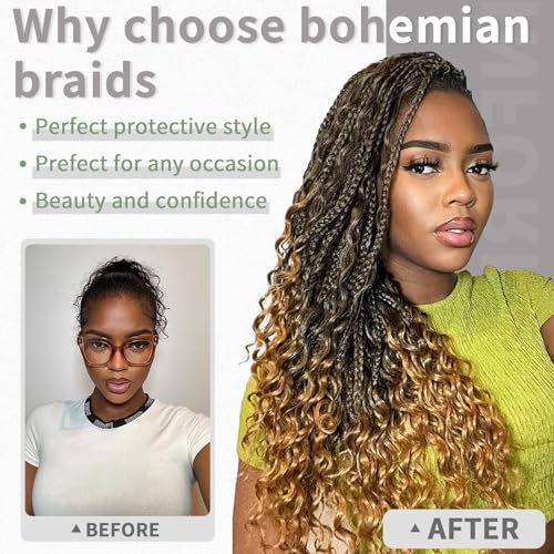 LIYATE 18 Inch Boho Crochet Braids for Black Women - P27/613, 7 Packs