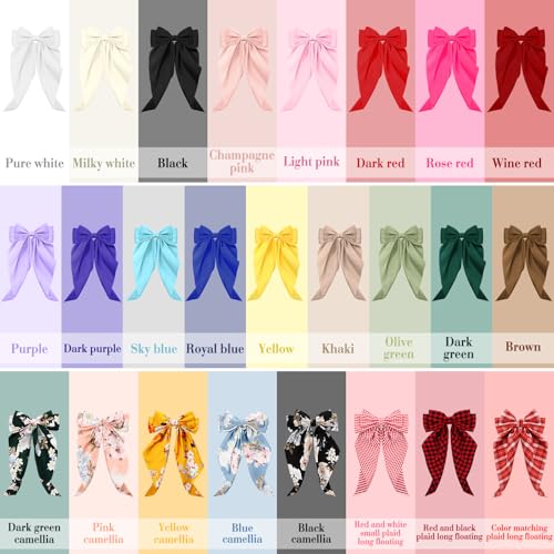 Large Satin Hair Bows for Women - Plaid Style, 25 Pack