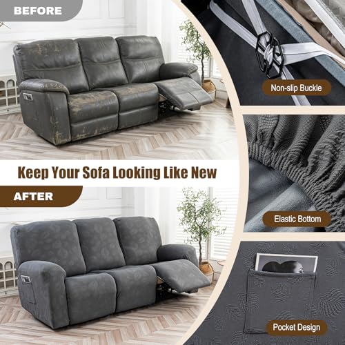 Gennia Waterproof Recliner Sofa Cover 3-Seat - Dark Gray, 72-90 Inches Variation