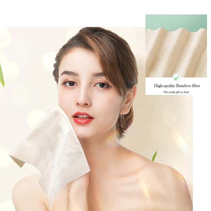 Lekoch Bamboo Face Wipes 50 Count Pack - Hypoallergenic & Biodegradable, Wet & Dry Facial Towels for Sensitive Skin, Travel & Makeup Removal