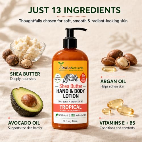 Tropical Mango Shea Butter Body Lotion - Hydrating Vegan Moisturizer 16oz - Variation: Tropical Bliss