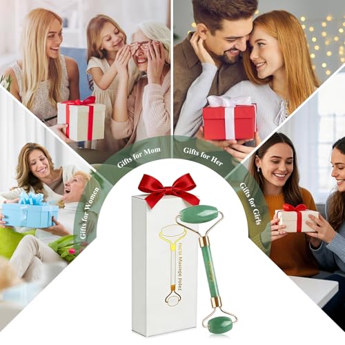 Smooth Face Roller - 100% Natural Brazilian Dongling Jade Massager for Puffy Eyes - Quiet Integrated Frame - Beauty Tool with Gift Packaging