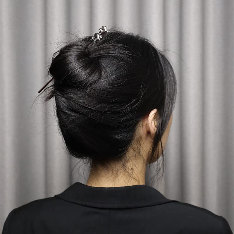 S925 Silver Hairpin Hair Fork - Chinese Style Wooden Hair Accessory (Tender Shoot) for Women