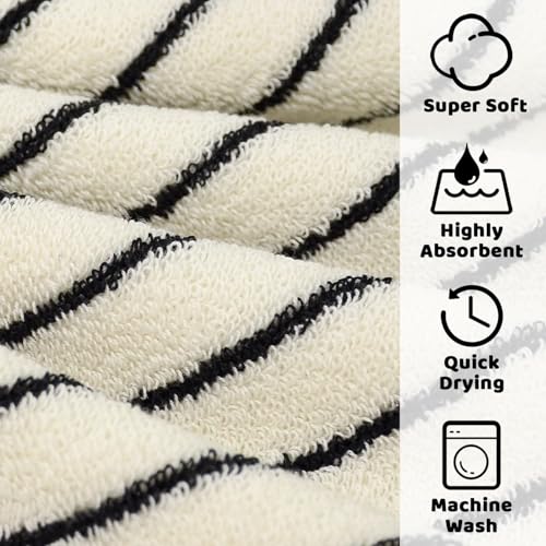 Jacquotha Striped Cotton Washcloths 12 Pack, 13¡± x 13¡± - Soft Wash Cloths for Bathroom, Kitchen, Gym, Face, Black and Cream
