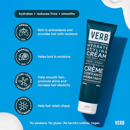 VERB Hydrate Styling Cream - Smooth + Reduce Frizz for Dry + Frizzy Hair - Amber + Warm Jasmine Scent