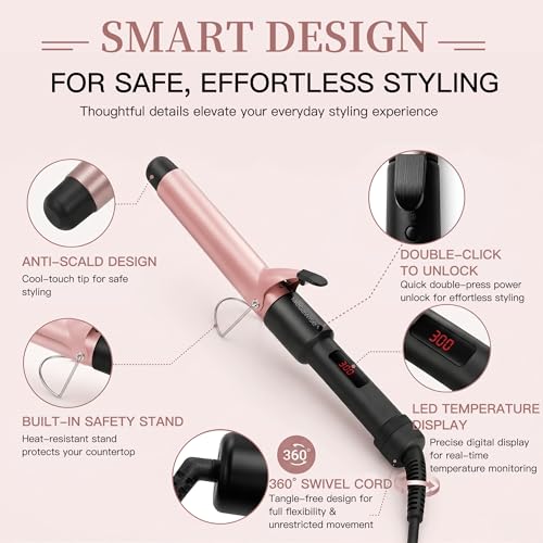 Ceramic Curling Iron 60s Fast Heat Hair Curler with LCD Display & Tangle-Free Design