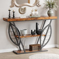 HavenlyYouth Rustic Brown Leaf Design Console Table - 39.5" Narrow Entryway Storage