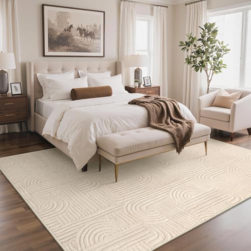 Arch Beige Washable 6x9 Area Rug - Soft High-Low Pile, Noise Reduction