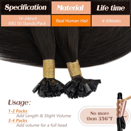 Sunny Hair K-2 Dark Brown Human Hair Extensions 50g - Seamless Keratin Bonded Weave