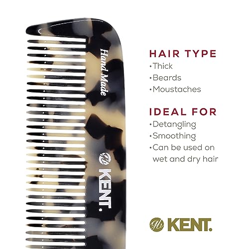 Kent 12T TW Pocket Comb - Handmade Wide Tooth Hair Comb for Men, Women, and Kids - Travel, Beard, and Mustache Comb - Saw Cut and Hand Polished Made in England