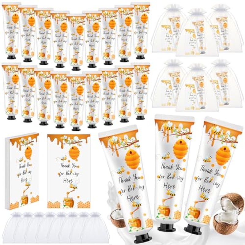 24 Sets Honey Hand Cream Gifts Bulk Baby Shower Favors for Guest a Little Honey Is on The Way Thank You for Bee-ing Here Travel Size Lotion with Organza Bags