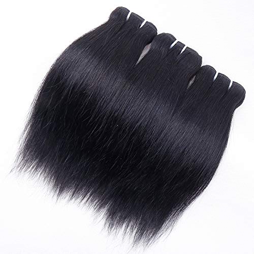 Brazilian Straight Human Hair Bundles with T Part Closure 10 10 10+10 Inches - Virgin Black