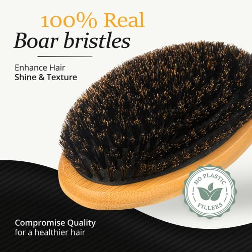 Men's Boar Bristle Hair Brush Set for Thin, Short Hair - Natural Oil Distribution & Scalp Massage