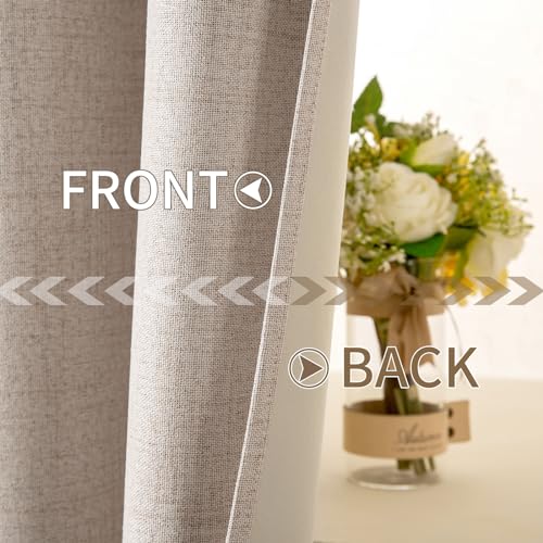 MIULEE Blackout Linen Curtains for Bedroom 62x96 Inches Beige Pack of 2