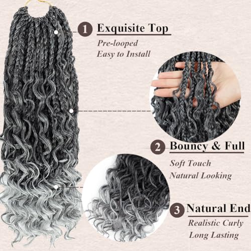 14 Inch Goddess Box Braids Crochet Hair for Black Women - Pack of 7, Gray