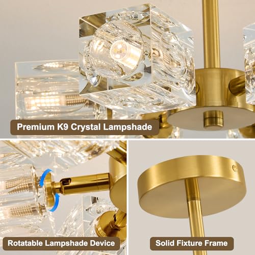 Sputnik Crystal Semi Flush Ceiling Light - 6 Lights Gold Variation