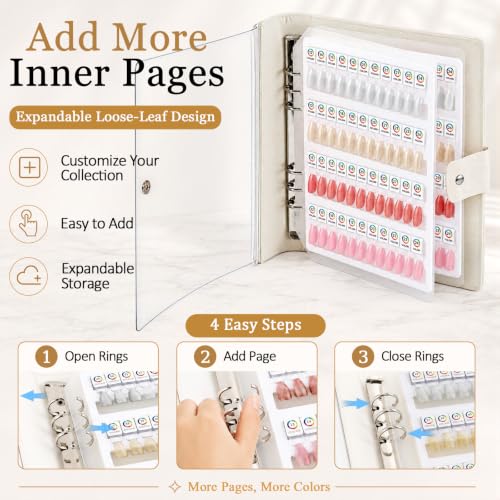 Magnetic Nail Swatch Book with 96 Tips Leather Display Kit - White