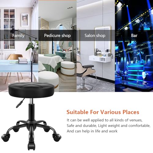 Adjustable PU Leather Rolling Stool Chair for Salon Spa & Home Black