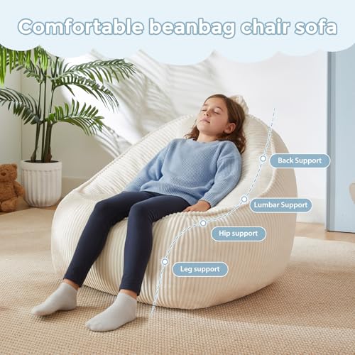 HUGHEAVEN Kids Bean Bag Chair Small Beige - Soft Cozy Reading Seat