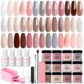 Dip Powder Nail Kit with 20 Colors & Accessories - Nude Pink Glitter Auburn Variation