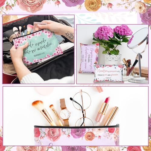 Kacctyen 30 Pcs Spanish Bible Christian Women's Religious Gift Cosmetic Bags Inspirational Bible Verse Pencil Pouch Motivational Makeup Bag with Zipper for Travel (Classic)
