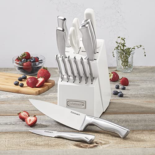 Cuisinart 15-Piece Stainless Steel Knife Set with Block - White