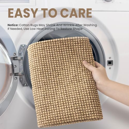 Earthall Woven Area Rug 5x7 Ft Washable Non Slip Living Room Carpet - Orange/Tan/Brown