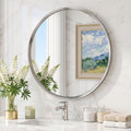 30 Inch Brushed Nickel Round Wall Mirror - Beveled Edges, Shatter-Resistant Glass - Variation: Brushed Nickel / 30"L x 30"W