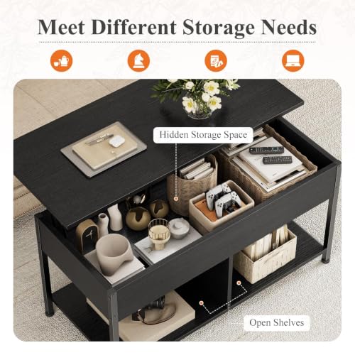 Wood Lift Top Coffee Table with Storage and Modern Rustic Design