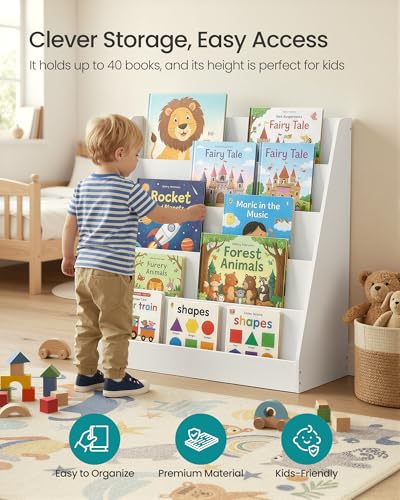 Kids Bookcase 5-Tier Wooden Montessori Toy Storage Cloud White / 1 Row