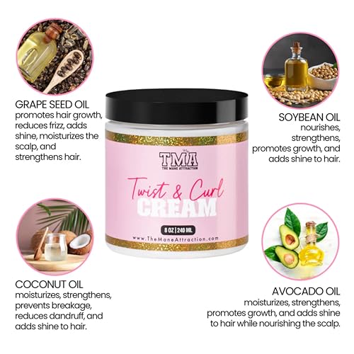 The Mane Attraction Twist & Curl Defining Cream 8oz - Lightweight Frizz Control for Natural Hair