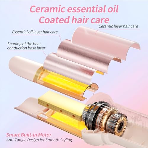 DYHOO 3-in-1 Automatic Hair Curler Set with Straightening Brush, 2 Barrel Sizes, Negative Ion for Beach Waves & Curls