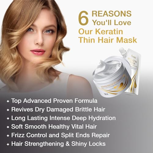 Deep Conditioner Hair Mask with Keratin & Argan Oil - Repair & Hydrate for Damaged & Color-Treated Hair - Value Pack