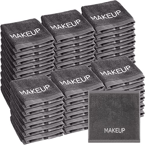 Riakrum 50 Pcs Grey Cotton Makeup Towels Washcloths Bulk 10x10 Inches