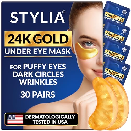 Stylia 24K Gold Under Eye Patches for Dark Circles & Puffiness (30 Pairs)