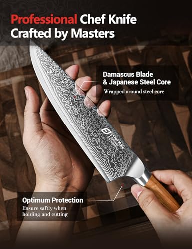 Emojoy 3-Piece Japanese Damascus Steel Knife Set with Olive Wood Handles & Gift Box - Variation 3