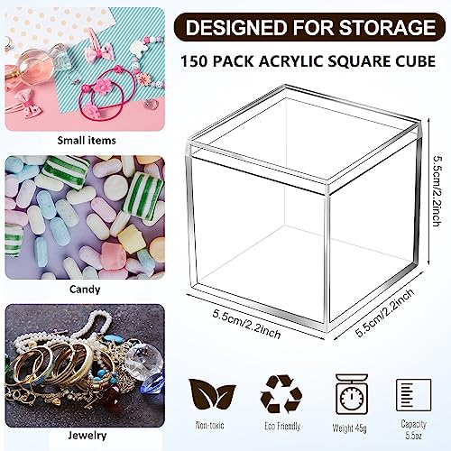 150 Pcs Clear Acrylic Box with Lid Square Mini Gift Containers – 5.5x5.5x5.5 cm, Tuanse