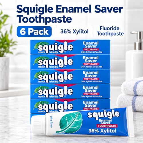 Squigle Enamel Saver SLS-Free Toothpaste with 36% Xylitol, 6-Pack