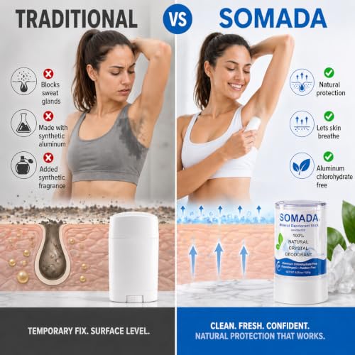 SOMADA Crystal Deodorant Stick 4.25oz Pack of 4 - Aluminum-Free Natural Mineral