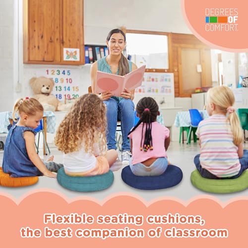 Degrees of Comfort 15-Inch Round Kids Floor Cushions - Pack of 8, Portable Classroom Seating