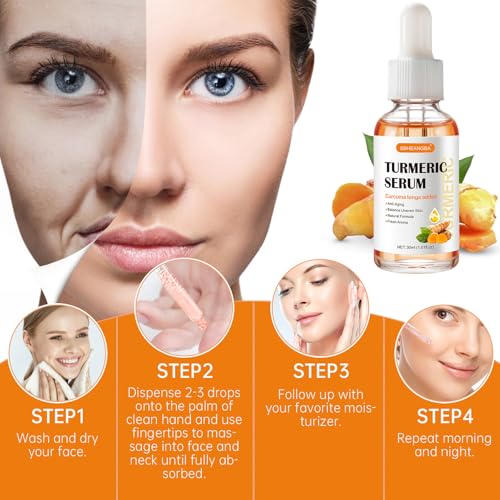 Turmeric Serum for Dark Spots£¬2 PCS Face Serum Turmeric Dark Spot Corrector Serum for Face, Moisturizing Massage Essence Reduces Hyper pigmentation Age&Sun Spot, Facial Serum for Women & Men 1Fl Oz