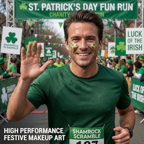 Threetols 6pcs St. Patrick's Day Face Sticker, Green Lucky Shamrock Clover Star Temporary Tattoos Saint Patrick's Day Clover Makeup Art Irish Holiday Decorations Gift for Women Men