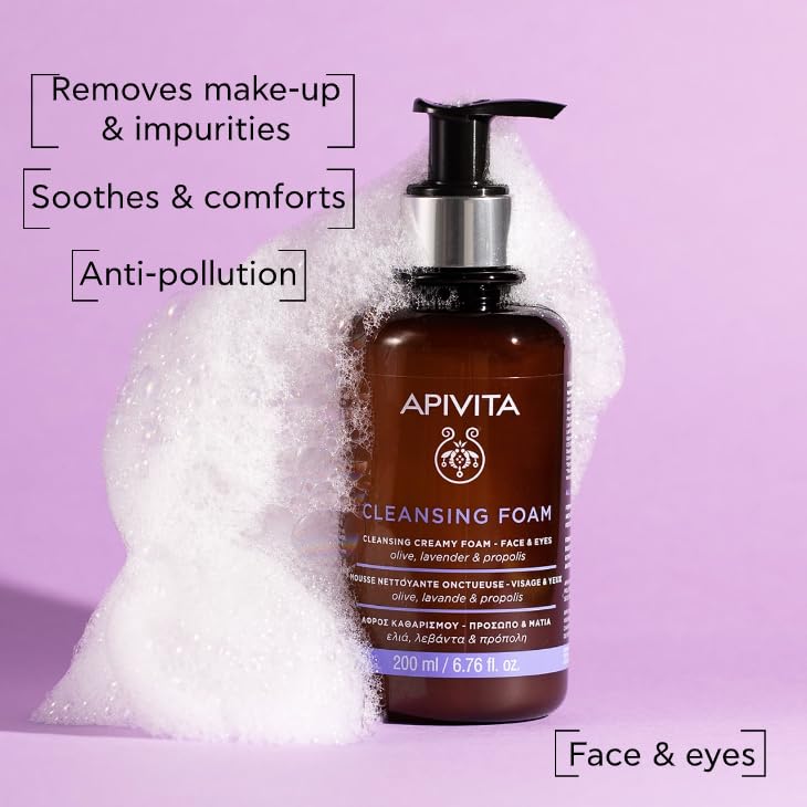 Hydrating Cleansing Foam for Face & Eyes with Olive Lavender & Propolis