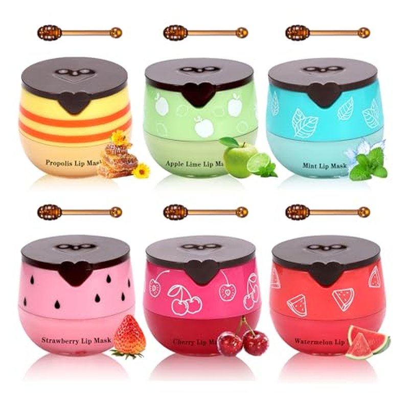6PCS Honey Pot Lip Balm,Moisturizing Beebalm Lip Balm,Repair Bee Lip Balm Honey Pot,Fruity Lip Sleeping Mask,Hydrating Lip Mask Overnight,Reduces Lip Lines Lip Care Products