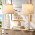 27-Inch Ceramic Table Lamps Set of 2 with Bulbs - White Coastal Modern Design