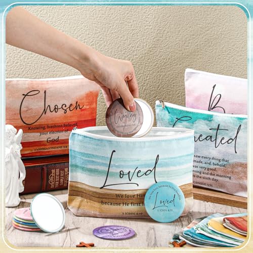 Bright Christian Gifts Women Makeup Bag Set with Bible Verse Compact Mirrors - Bible Variation